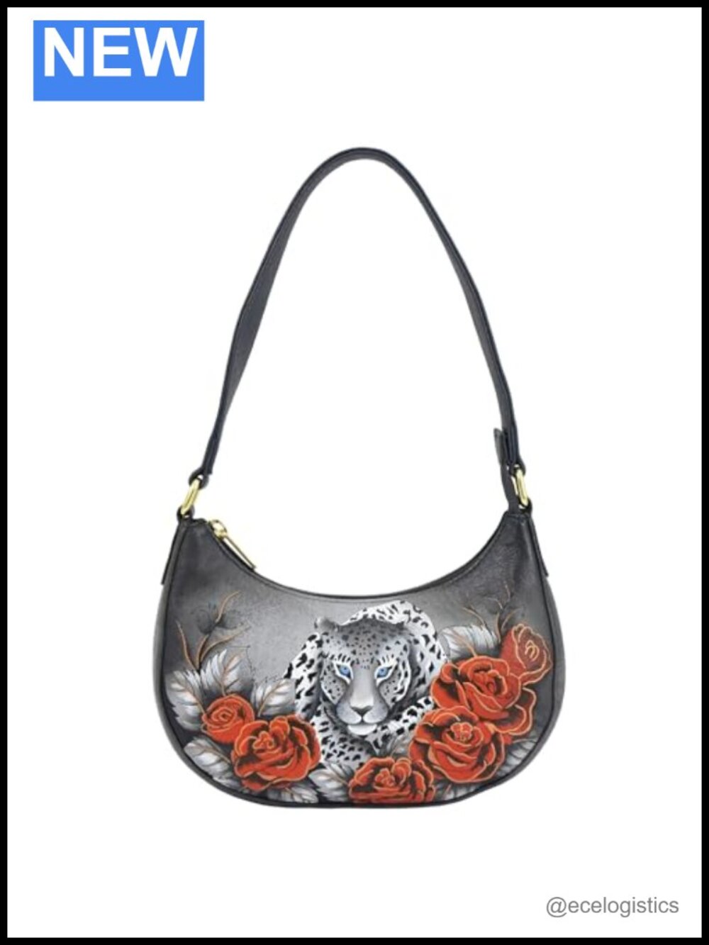 Genuine Leather Hand-Painted Small Shoulder Bag Leopard Floral Art